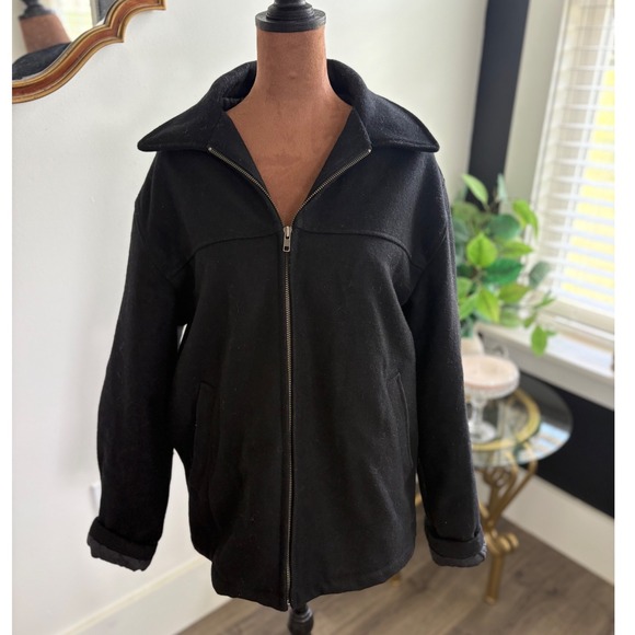 Old Navy Wool Blend Black Jacket Coat Full Zip Quilted Lined Warm Classic - Picture 1 of 8